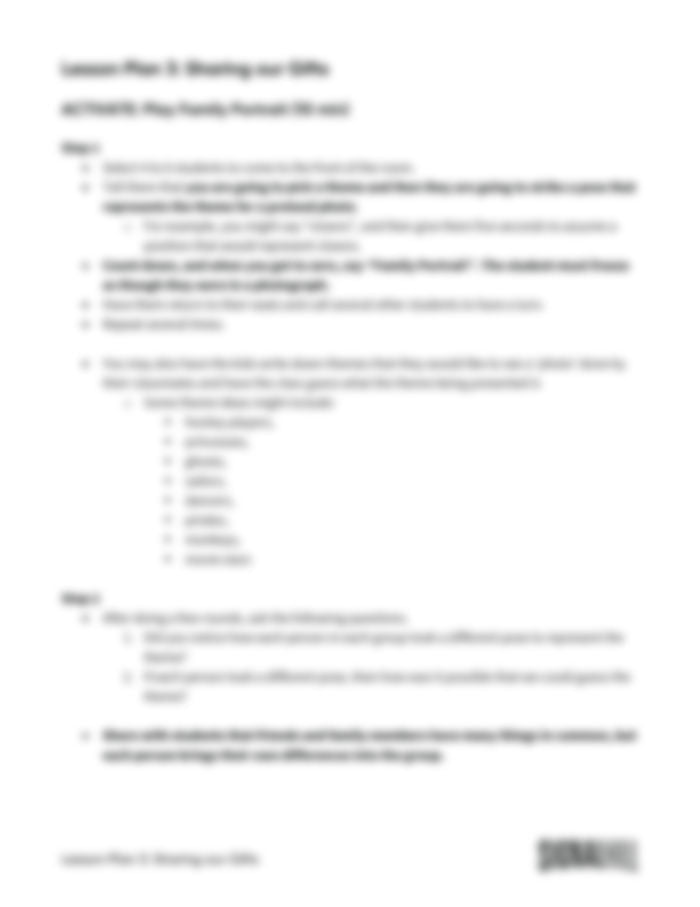 Lesson Plan 3: Sharing Our Gifts