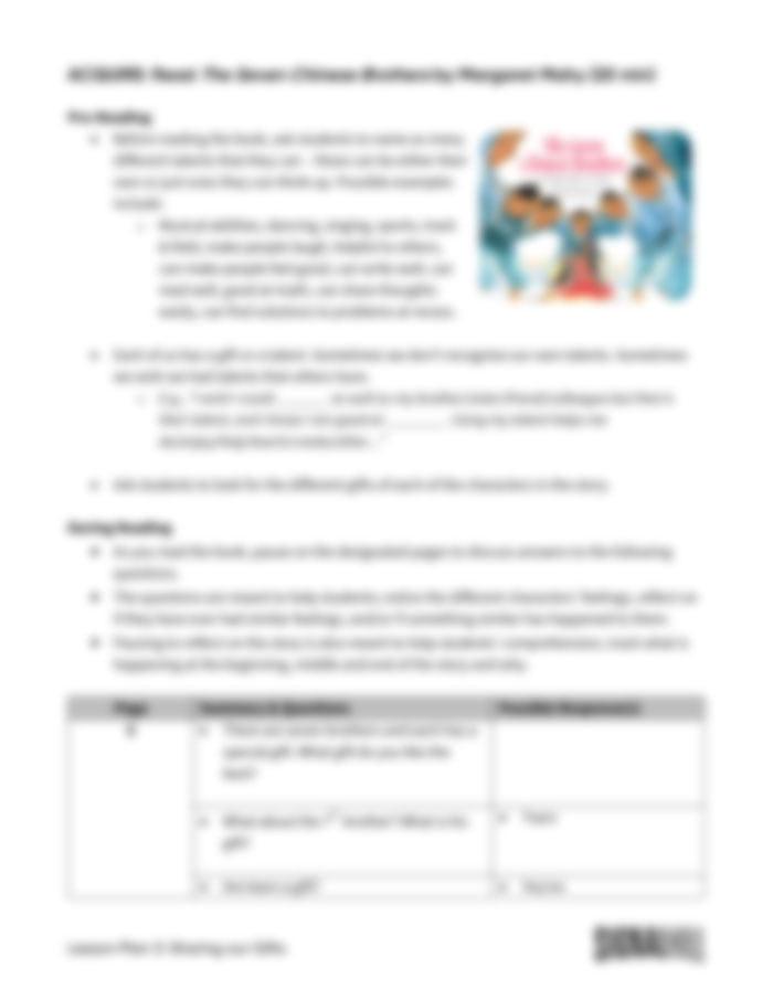Lesson Plan 3: Sharing Our Gifts