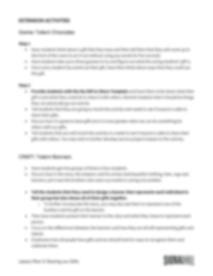 Lesson Plan 3: Sharing Our Gifts
