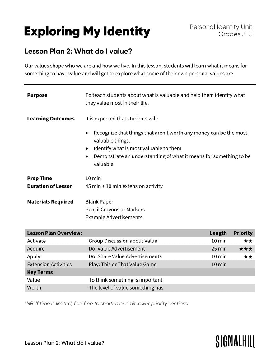 Exploring My Identity - Lesson Plan Bundle (4 Lesson Plans)