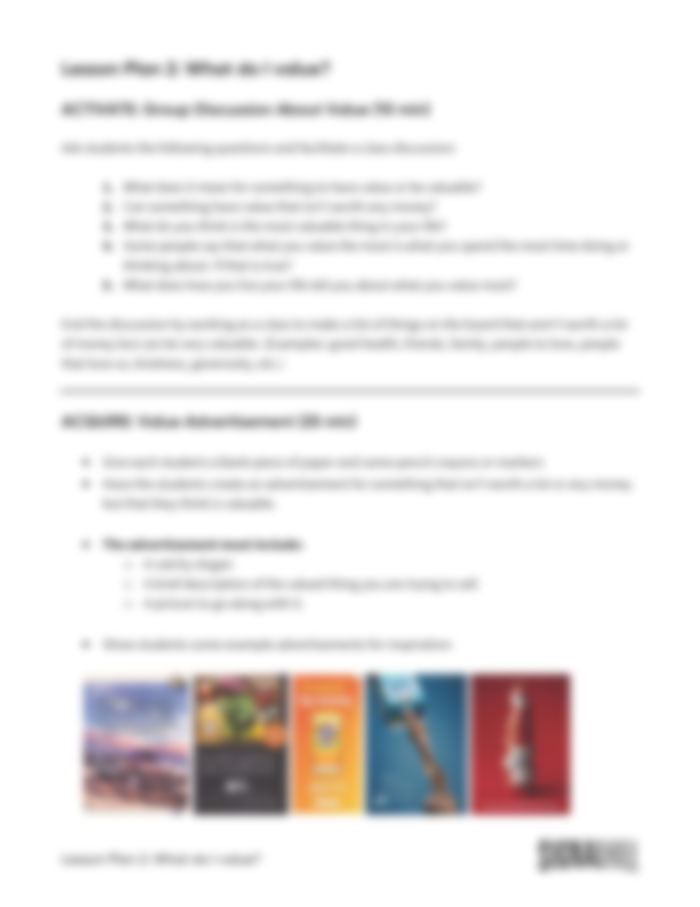 Lesson Plan 2: What Do I Value?