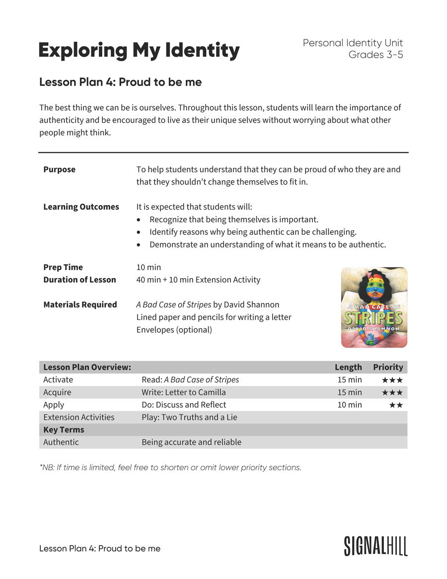 Exploring My Identity - Lesson Plan Bundle (4 Lesson Plans)