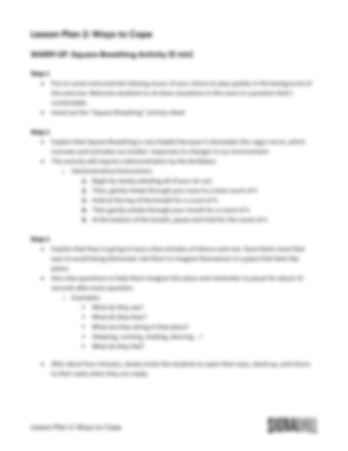 Lesson Plan 2: Ways to Cope