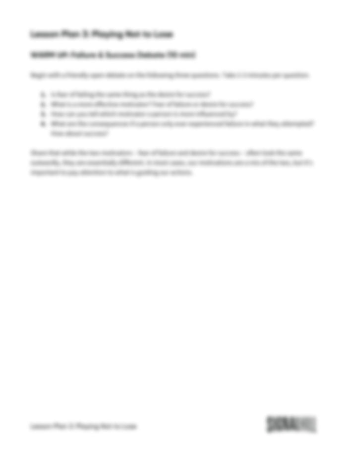 Lesson Plan 3: Playing Not to Lose