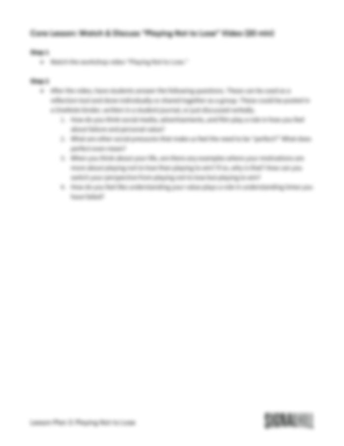 Lesson Plan 3: Playing Not to Lose