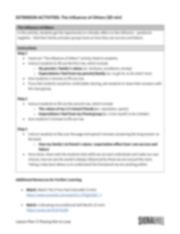Lesson Plan 3: Playing Not to Lose