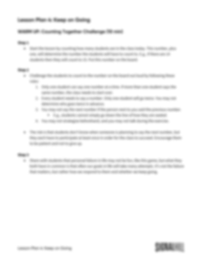 Lesson Plan 4: Keep On Going