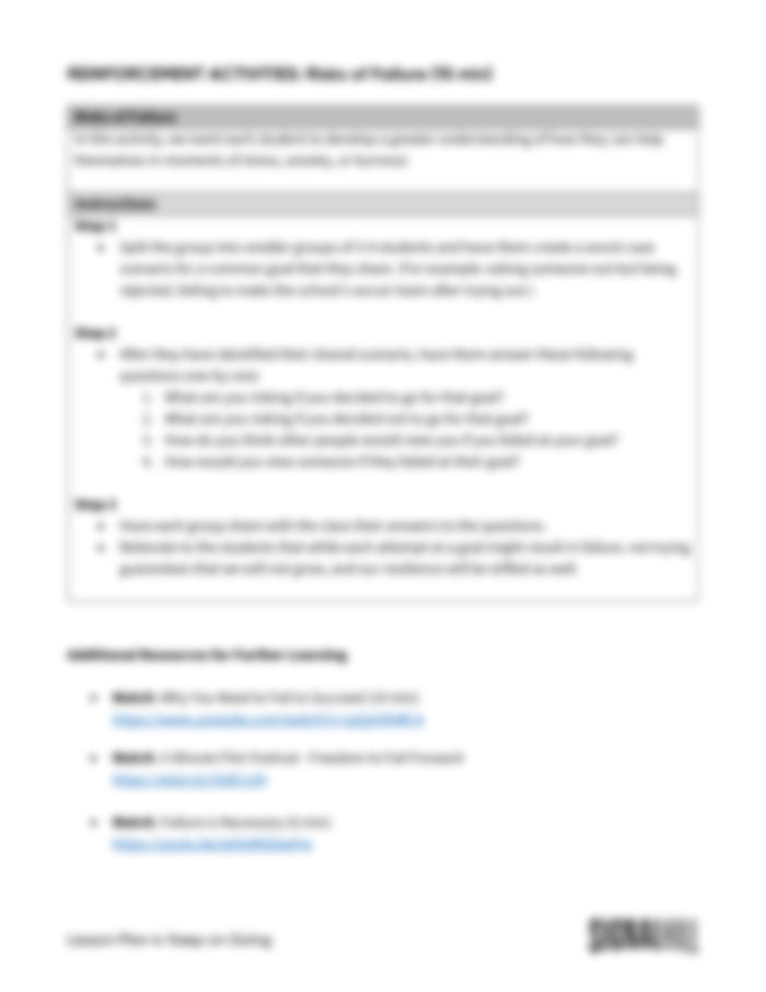 Lesson Plan 4: Keep On Going