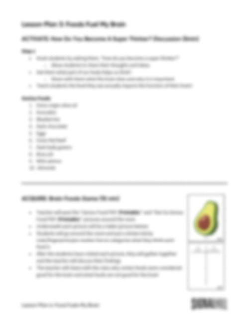 Lesson Plan 4: Food Fuels My Brain