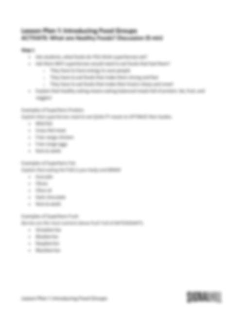 Lesson Plan 1: Introducing Food Groups