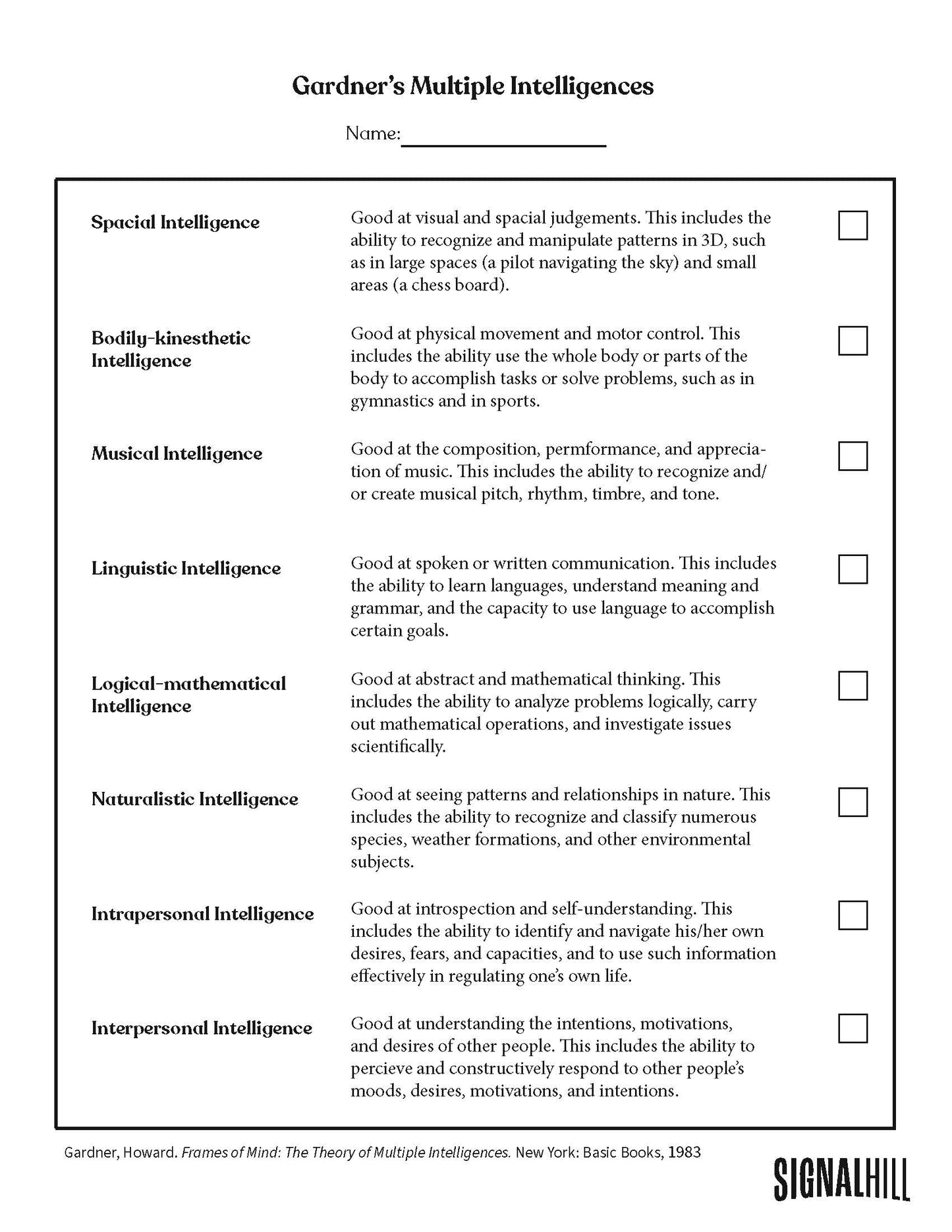 Lesson Plan 4: My Intelligence