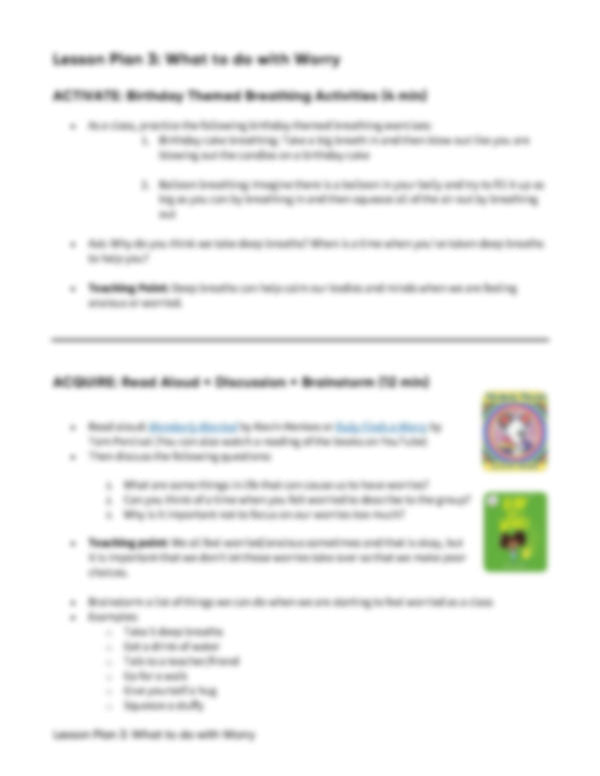 Lesson Plan 3: What to do with Worry