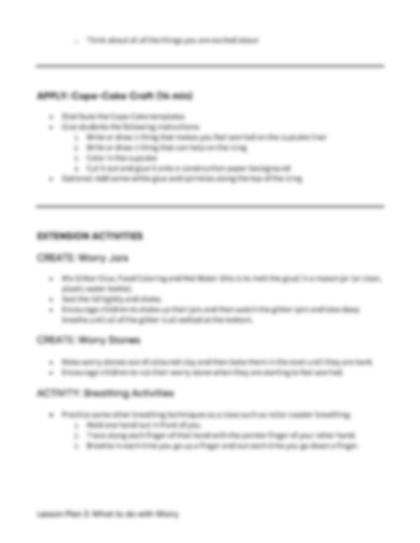 Lesson Plan 3: What to do with Worry