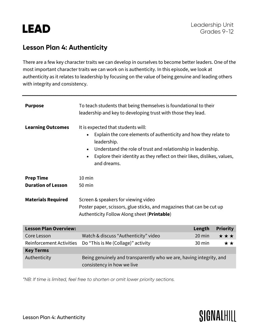 Lesson Plan 4: Authenticity
