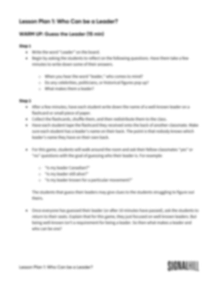 Lesson Plan 1: Who Can Be a Leader?