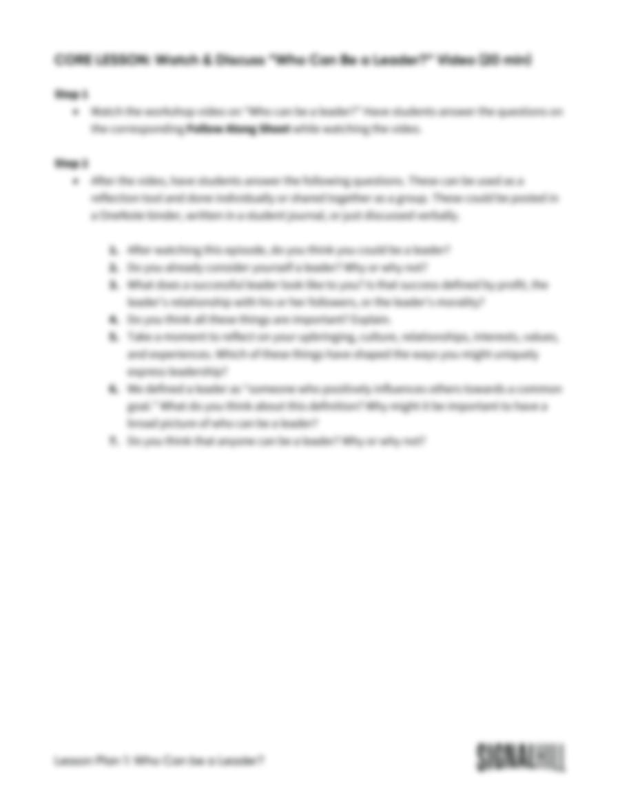 Lesson Plan 1: Who Can Be a Leader?