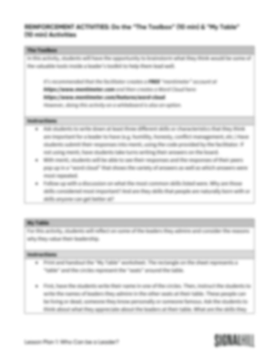Lesson Plan 1: Who Can Be a Leader?