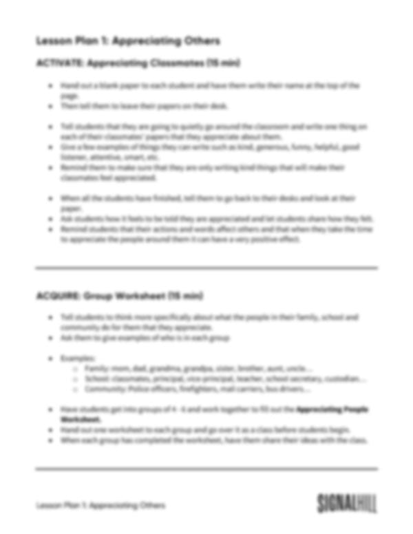 Lesson Plan 1: Appreciating Others