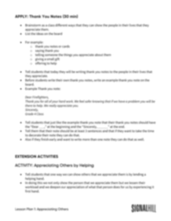 Lesson Plan 1: Appreciating Others