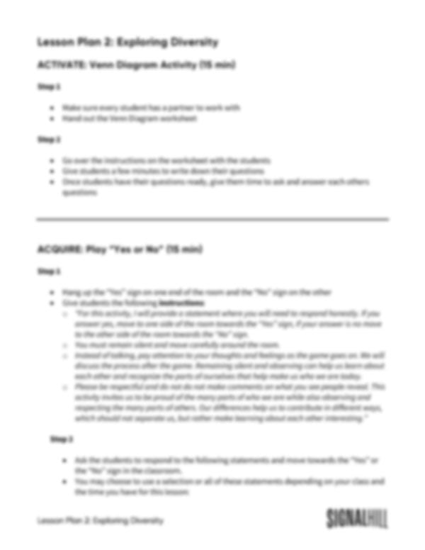 Lesson Plan 2: Exploring Diversity