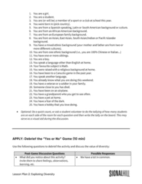 Lesson Plan 2: Exploring Diversity