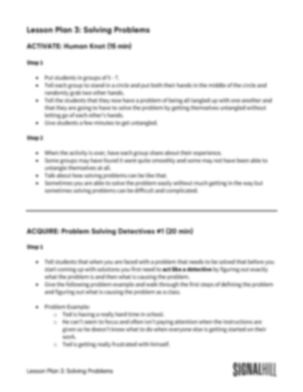 Lesson Plan 3: Solving Problems