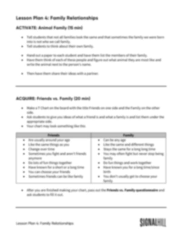 Lesson Plan 4: Family Relationships