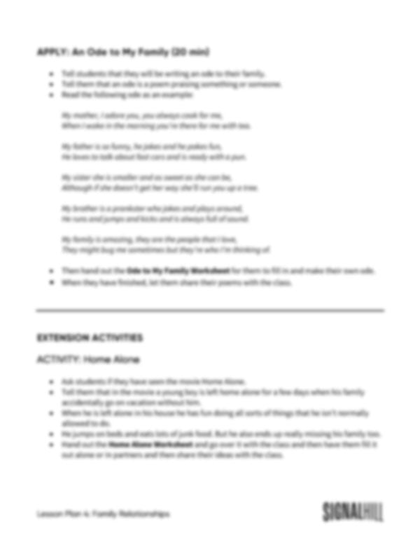 Lesson Plan 4: Family Relationships