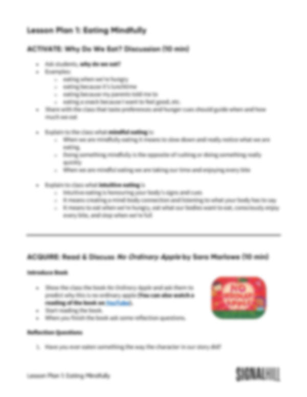 Lesson Plan 1: Eating Mindfully