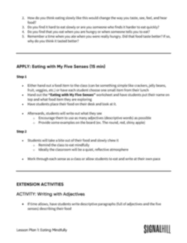 Lesson Plan 1: Eating Mindfully