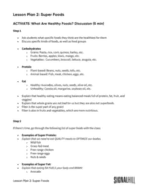 Lesson Plan 2: Super Foods