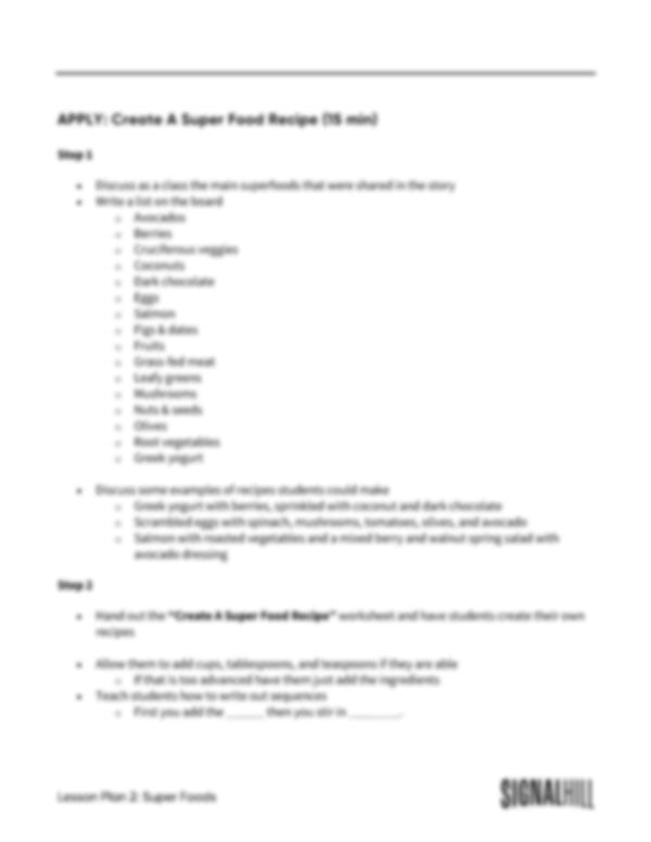 Lesson Plan 2: Super Foods