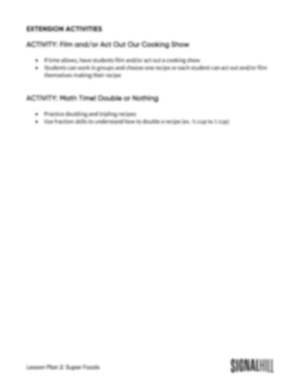 Lesson Plan 2: Super Foods