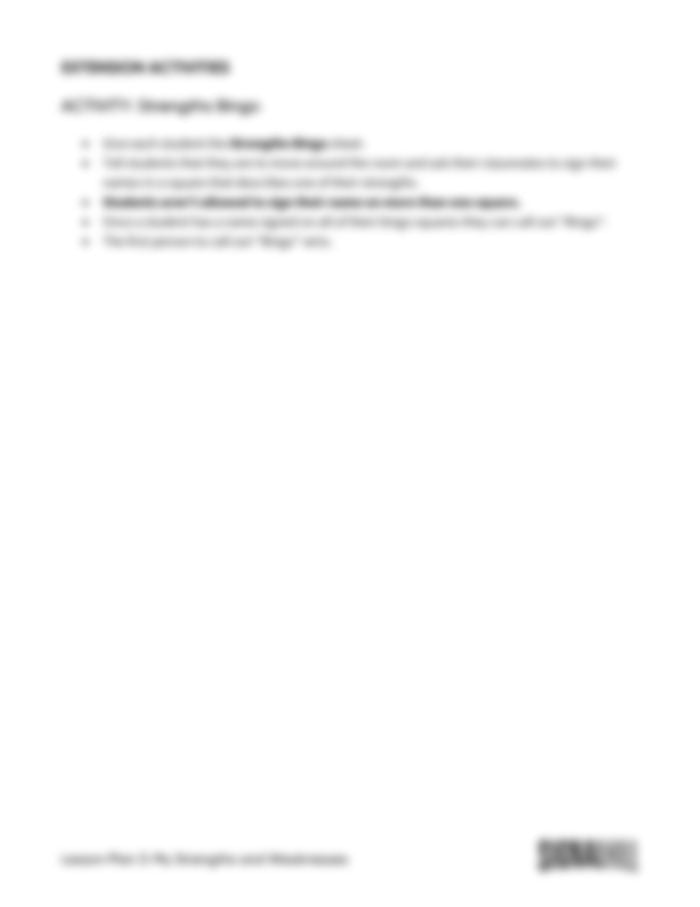 Lesson Plan 3: My Strengths & Weaknesses