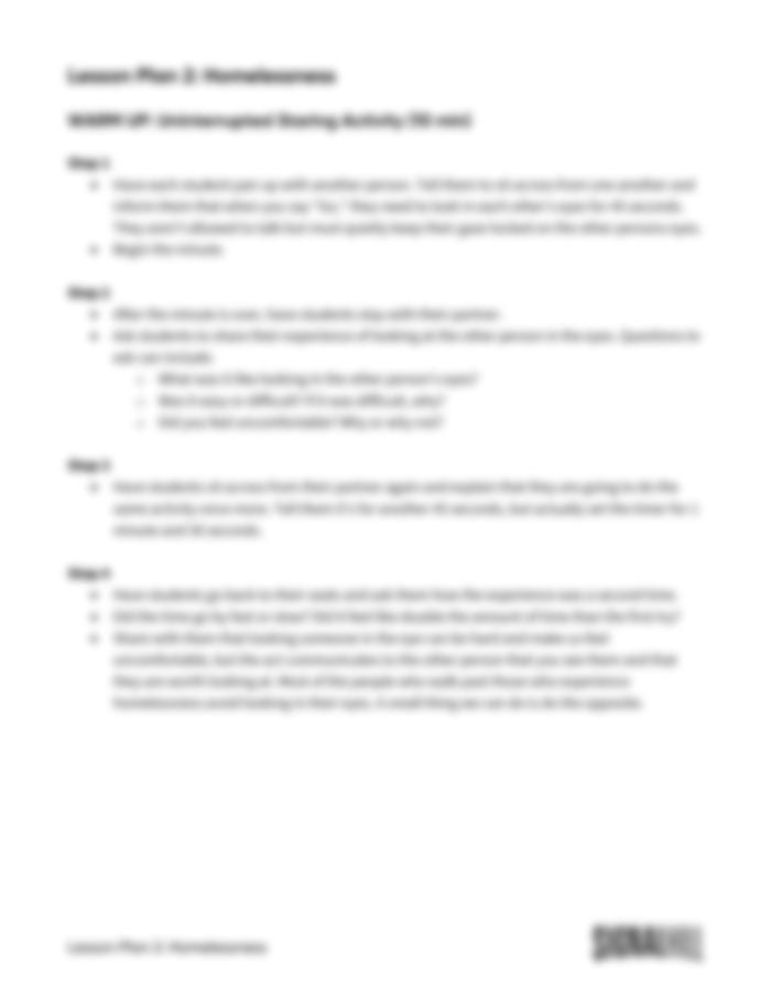 Lesson Plan 2: Homelessness