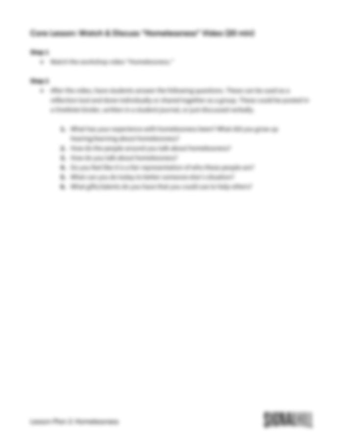 Lesson Plan 2: Homelessness