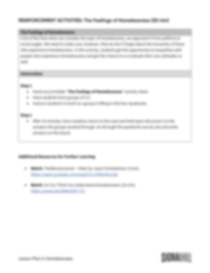 Lesson Plan 2: Homelessness
