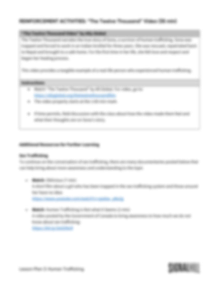 Lesson Plan 3: Human Trafficking