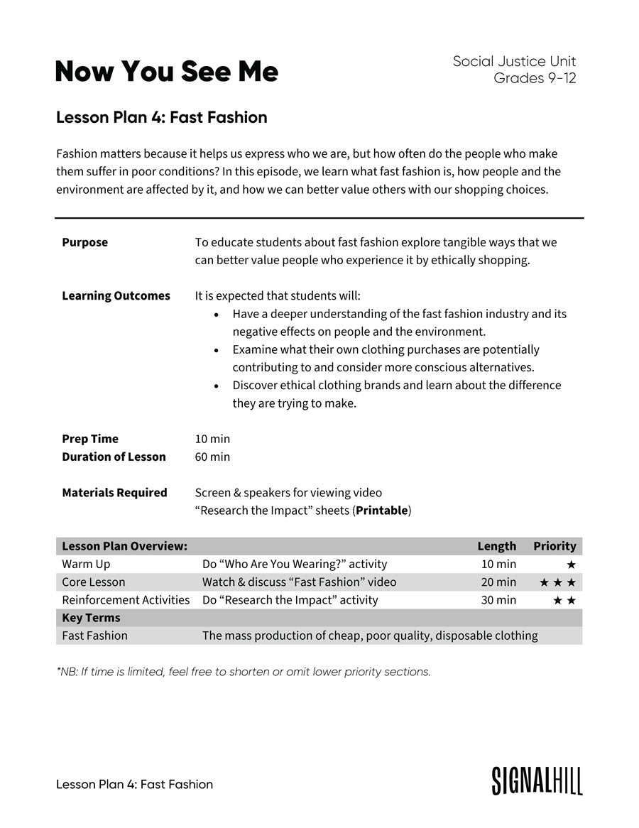 Lesson Plan 4: Fast Fashion