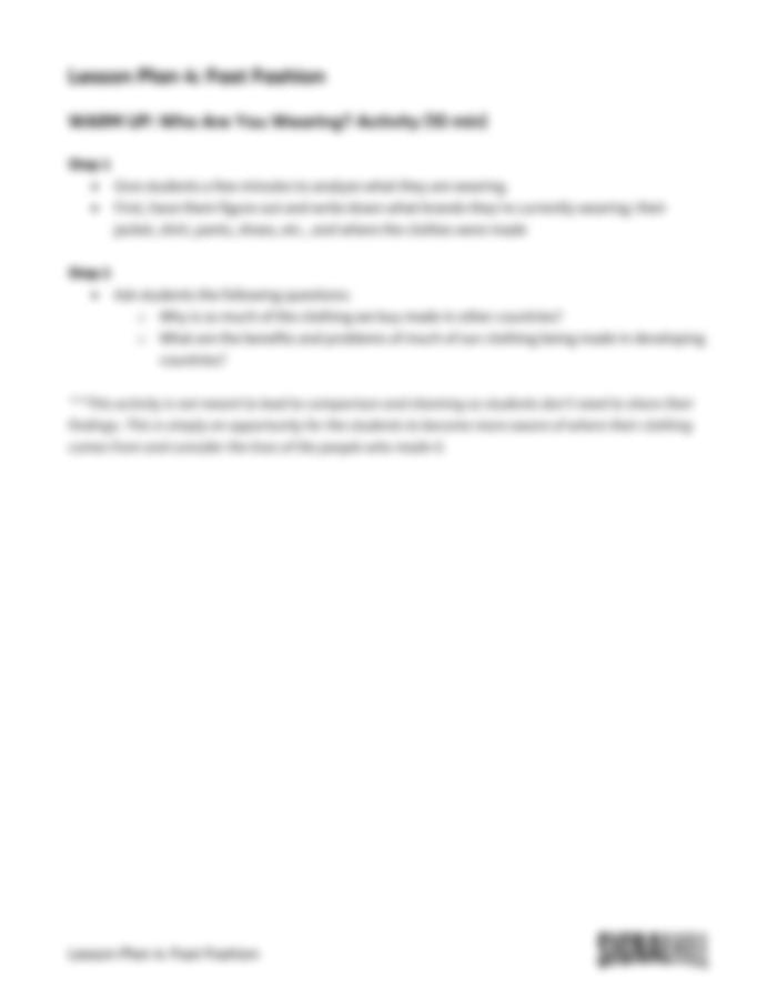 Lesson Plan 4: Fast Fashion