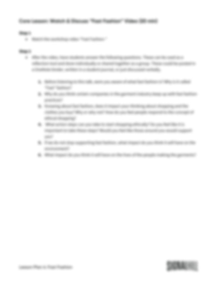 Lesson Plan 4: Fast Fashion