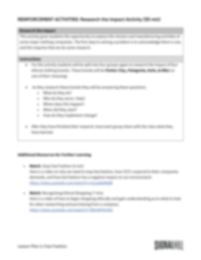 Lesson Plan 4: Fast Fashion