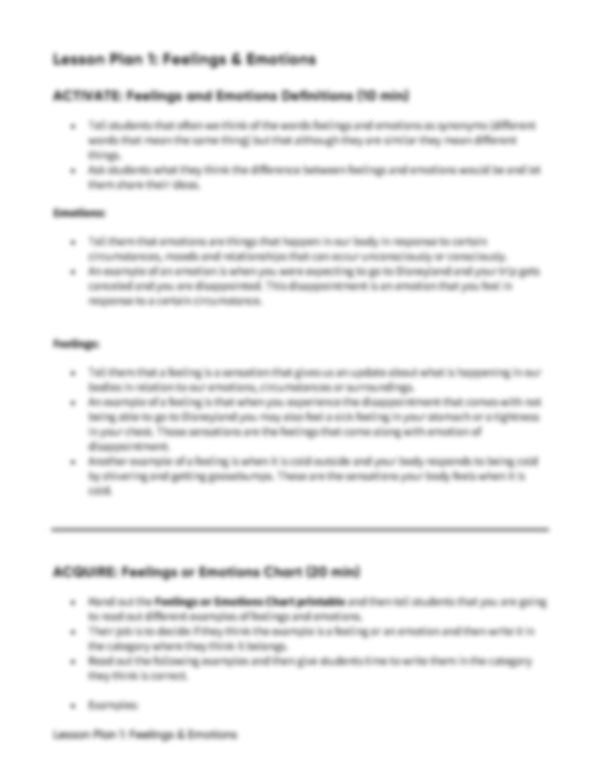Lesson Plan 1: Feelings & Emotions