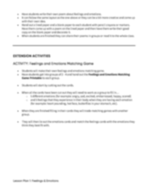Lesson Plan 1: Feelings & Emotions