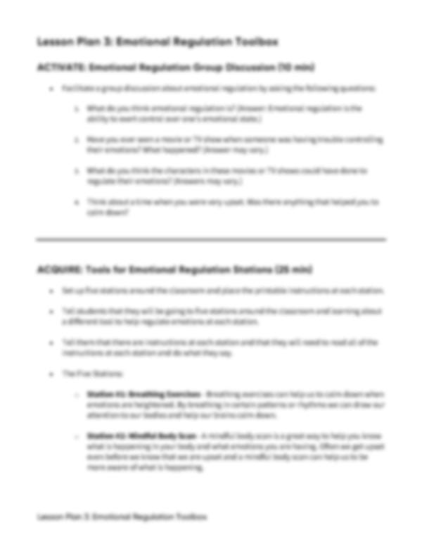 Lesson Plan 3: Emotional Regulation Toolbox