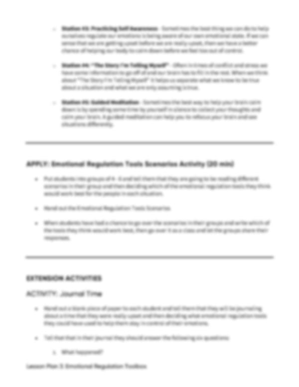 Lesson Plan 3: Emotional Regulation Toolbox