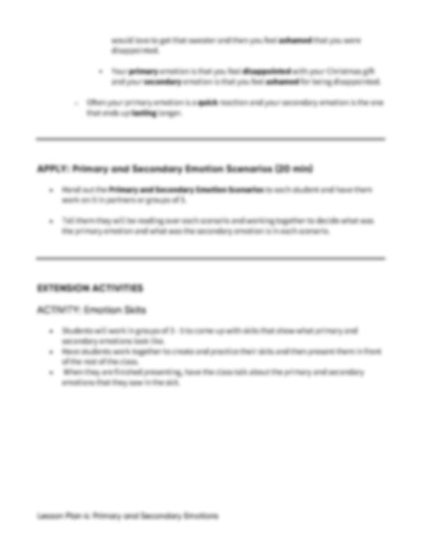 Lesson Plan 4: Primary & Secondary Emotions