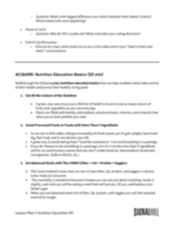 Lesson Plan 1: Nutrition Education 101