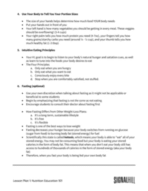 Lesson Plan 1: Nutrition Education 101