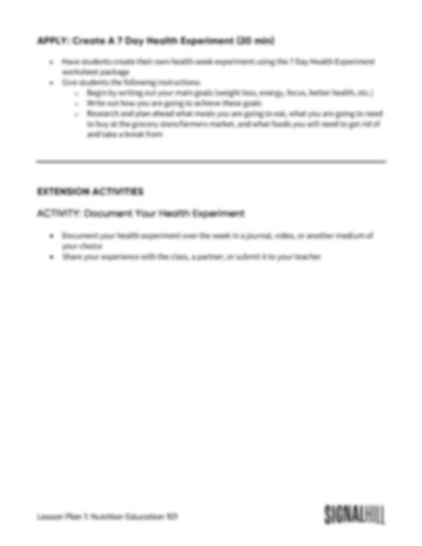 Lesson Plan 1: Nutrition Education 101